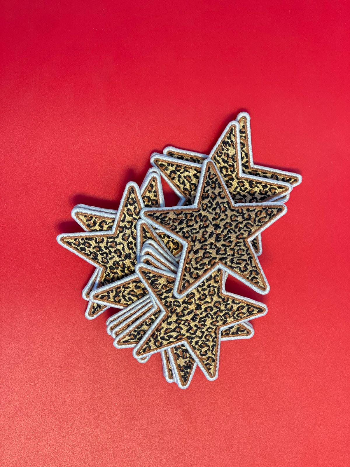 Leopard Star Iron On Patch: Embroidered Cheetah Print, Western Style (15 Pcs min)