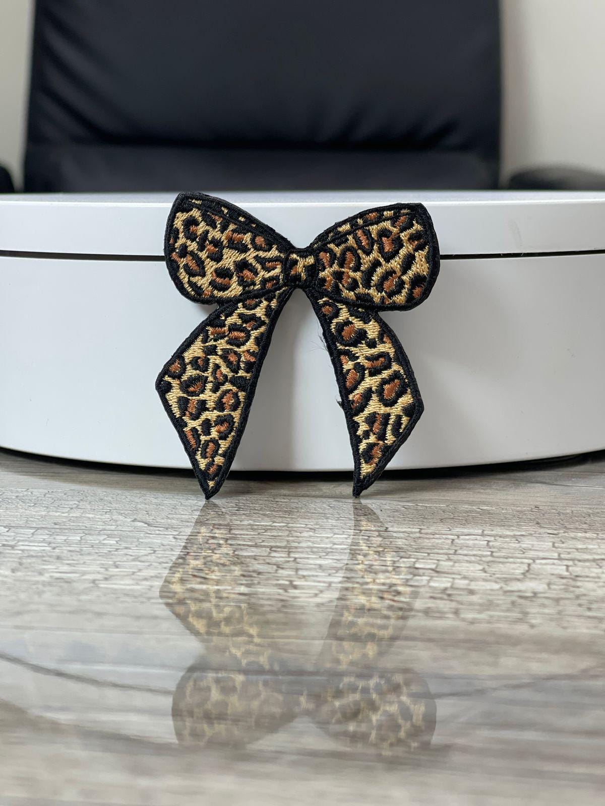 Leopard Bow Embroidered Patch: Iron On Applique, Western Style (15 Pcs min)