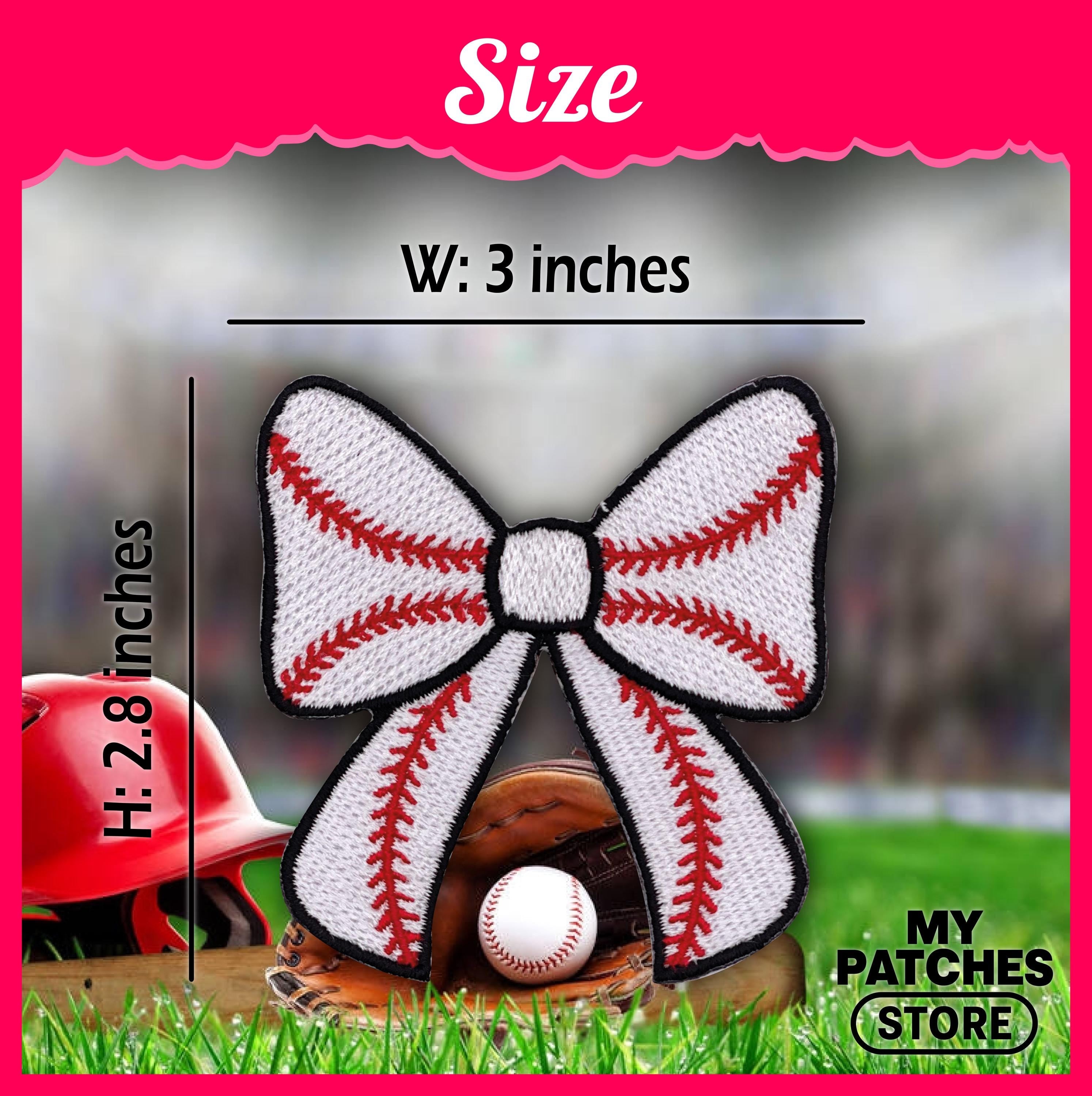 Baseball Bow Embroidery Patch - Game Day Iron-On Applique (15 Pcs min)