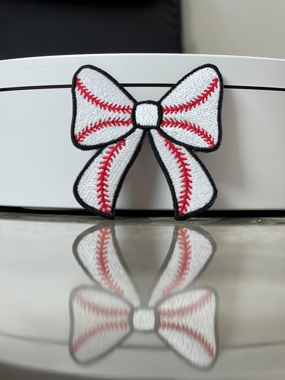 Baseball Bow Embroidery Patch - Game Day Iron-On Applique (15 Pcs min)