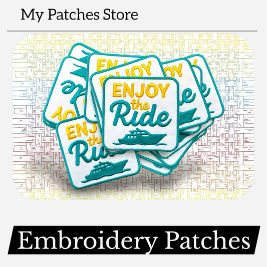 Enjoy the Ride Embroidered Patch: Iron-On Trucker Hat Patch (15 pcs min)