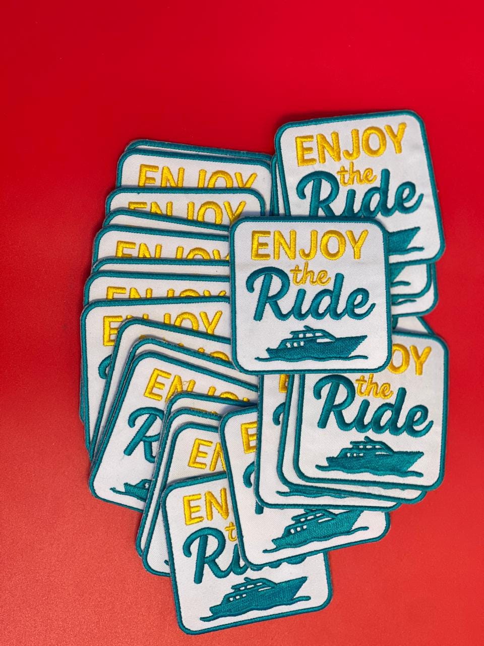 Enjoy the Ride Embroidered Patch: Iron-On Trucker Hat Patch (15 pcs min)