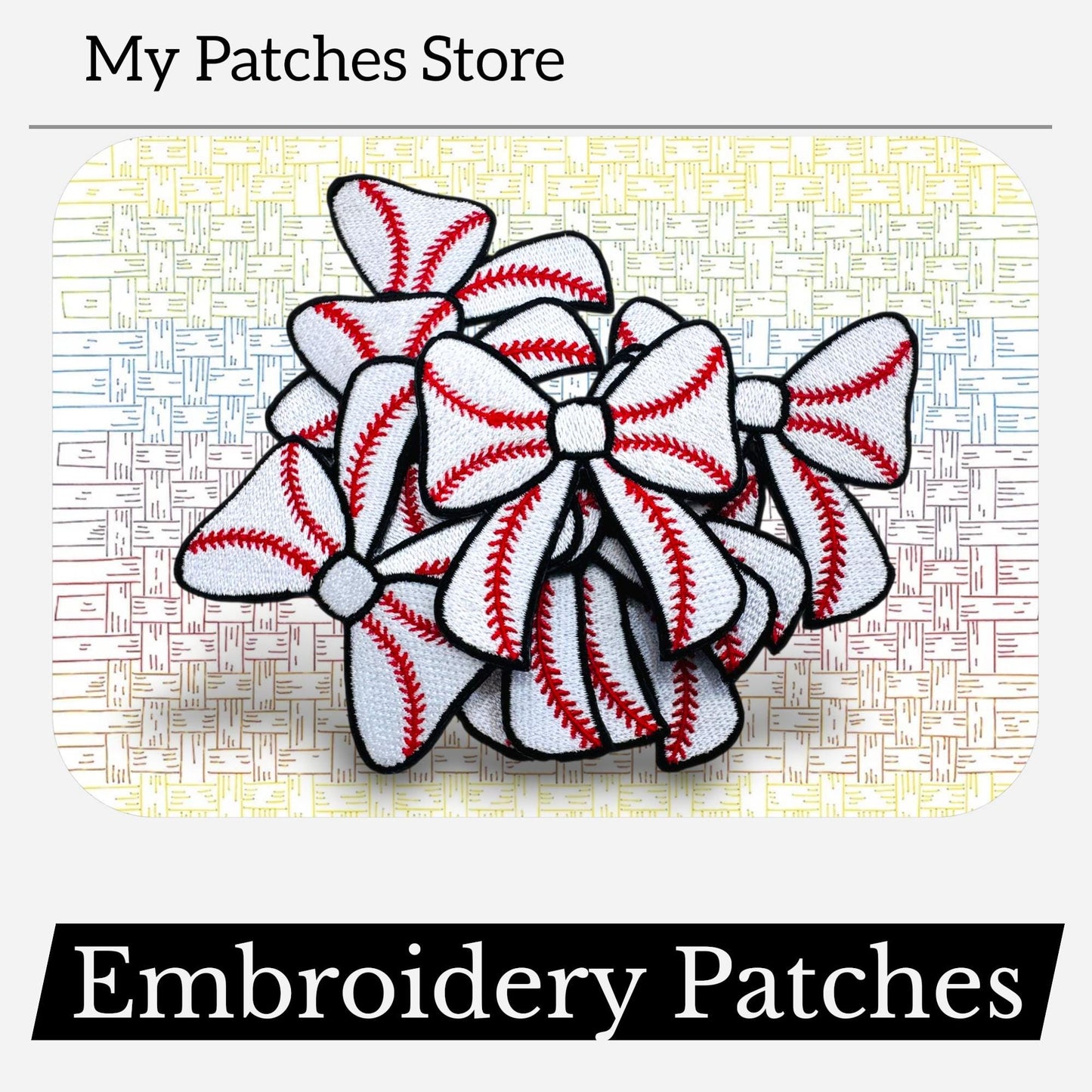 Baseball Bow Embroidery Patch - Game Day Iron-On Applique (15 Pcs min)