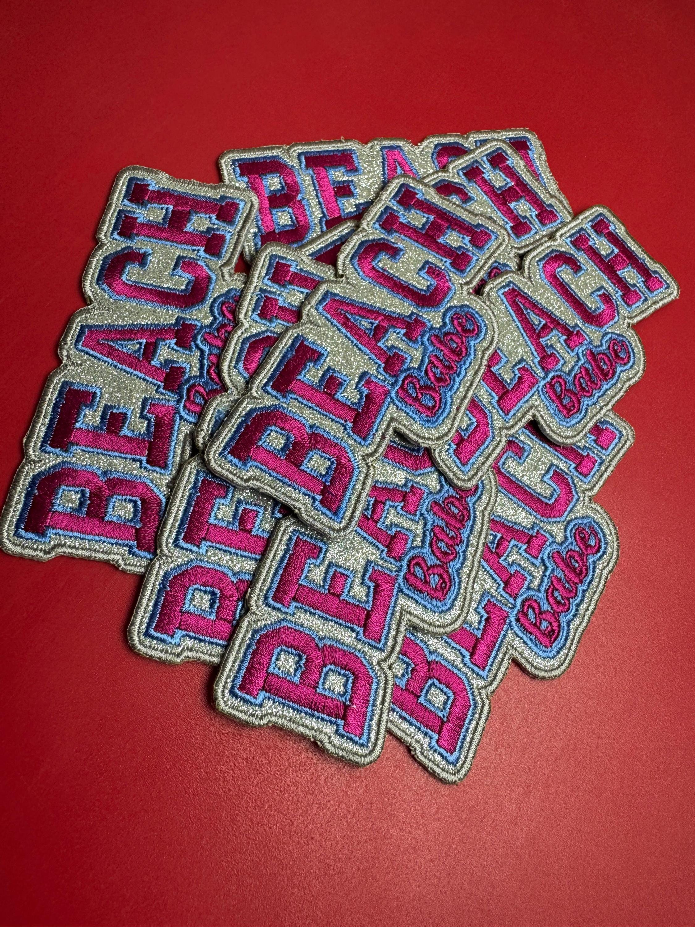 Beach Babe Embroidered Patch - Iron On Summer Trucker Hat Applique (15 pcs min)