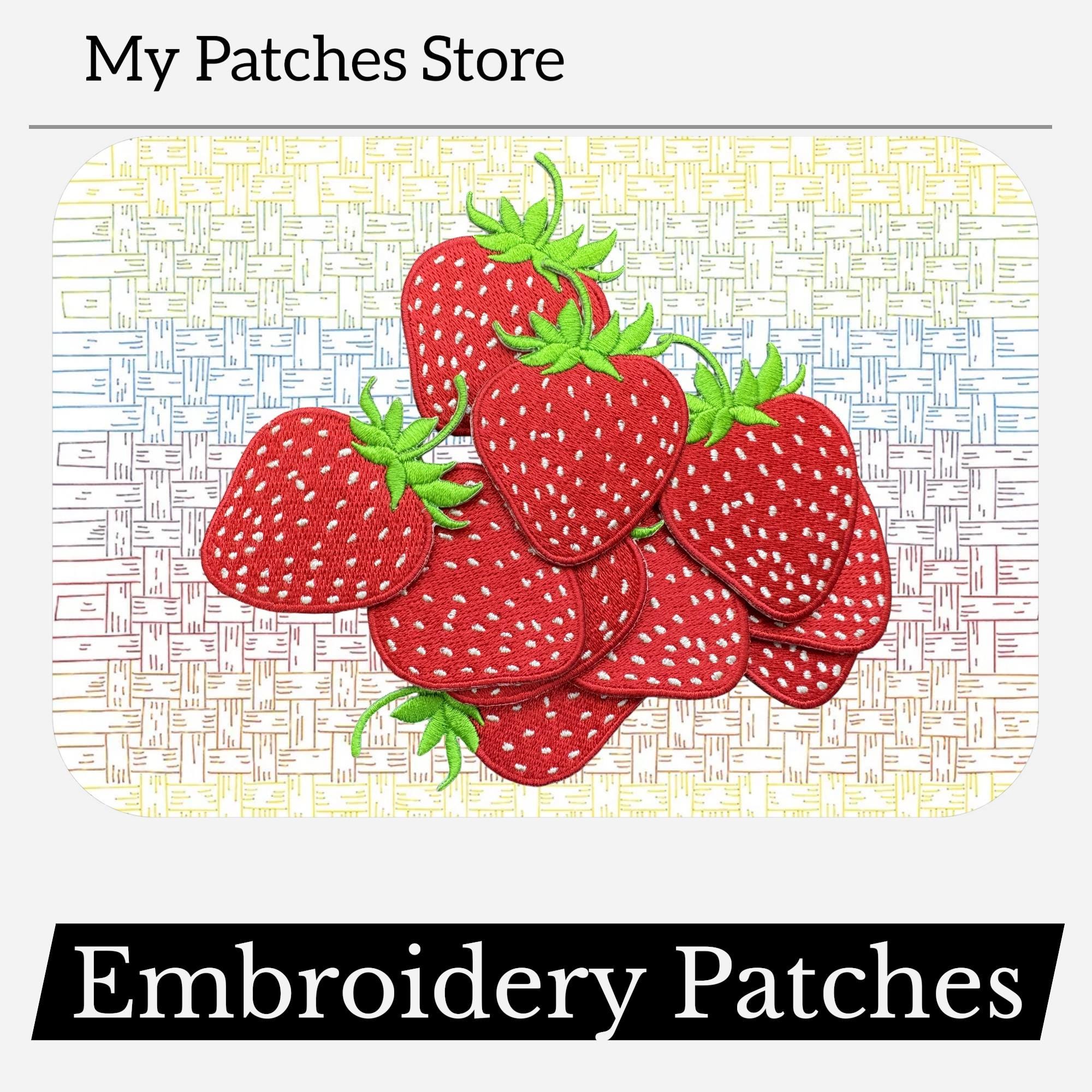 Strawberry Embroidery Patch: Iron On, Trucker Hat Applique (15 pic min)
