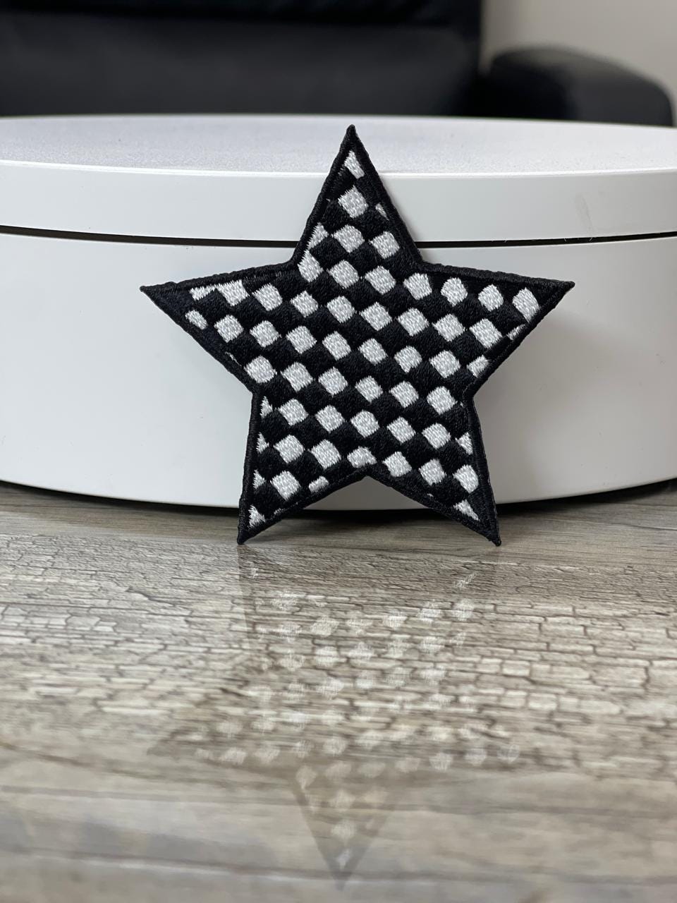 Checkered Star Embroidery Patch: Iron-On Game Day Applique (15 pcs min)