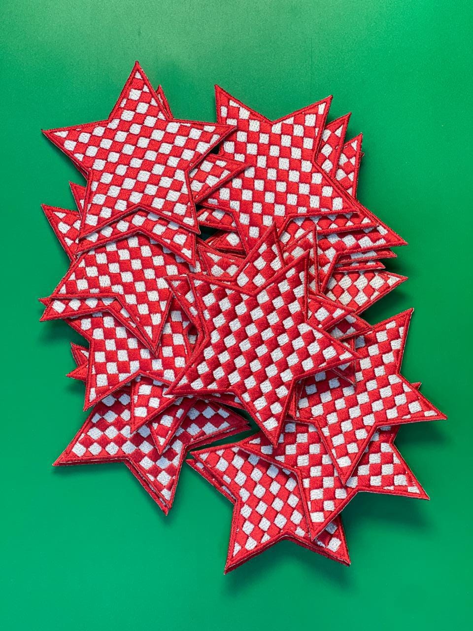 Checkered Red Star Patch – Baseball Game Day Patch – Trucker Hat Patch – Cute Girly Embroidery Patch – Iron-On DIY Patch (15 pcs min)