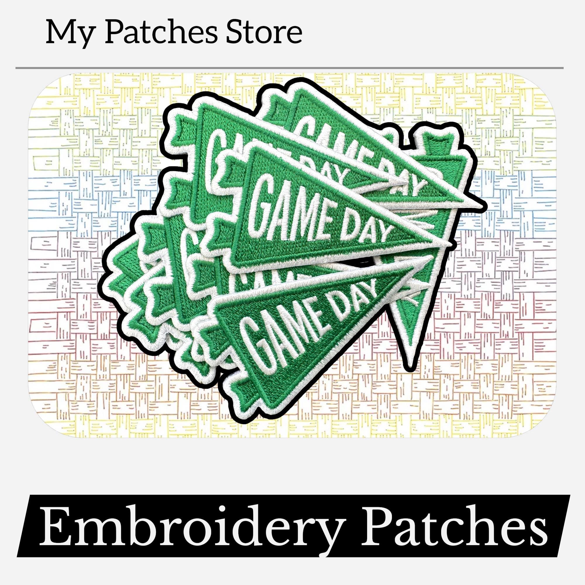 Game Day Pennant Flag Patch (Green) – Sports Trucker Hat Patch – Cute Girly Embroidery Patch – Iron-On DIY Patch - (15 pcs min)