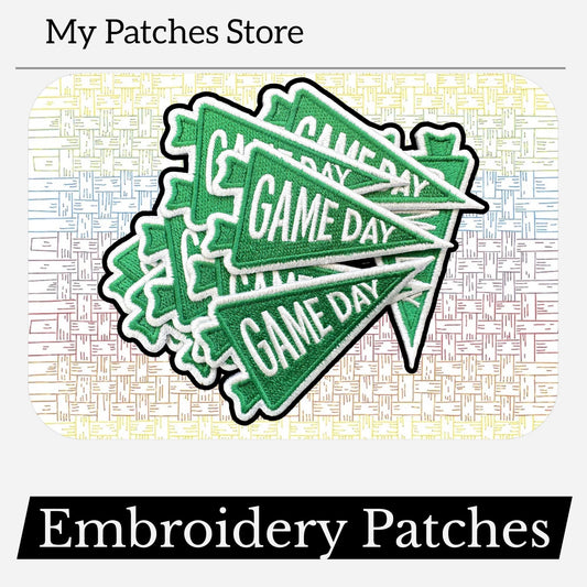 Game Day Pennant Flag Patch (Green) – Sports Trucker Hat Patch – Cute Girly Embroidery Patch – Iron-On DIY Patch - (15 pcs min)