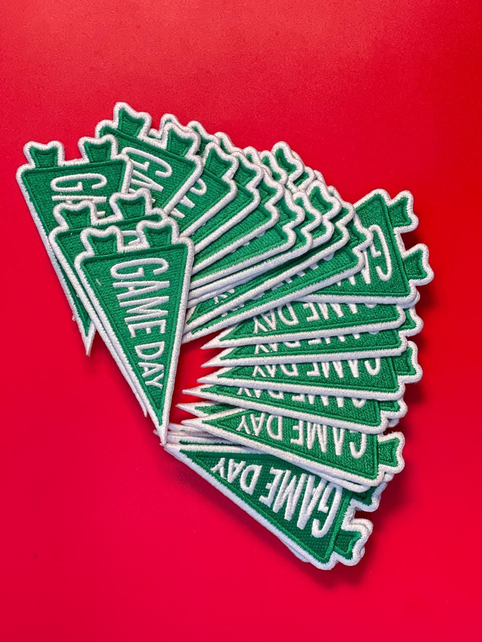 Game Day Pennant Flag Patch (Green) – Sports Trucker Hat Patch – Cute Girly Embroidery Patch – Iron-On DIY Patch - (15 pcs min)
