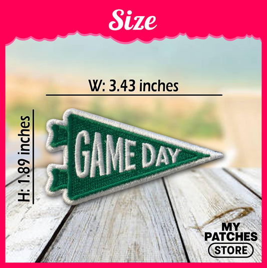 Game Day Pennant Flag Patch (Green) – Sports Trucker Hat Patch – Cute Girly Embroidery Patch – Iron-On DIY Patch - (15 pcs min)
