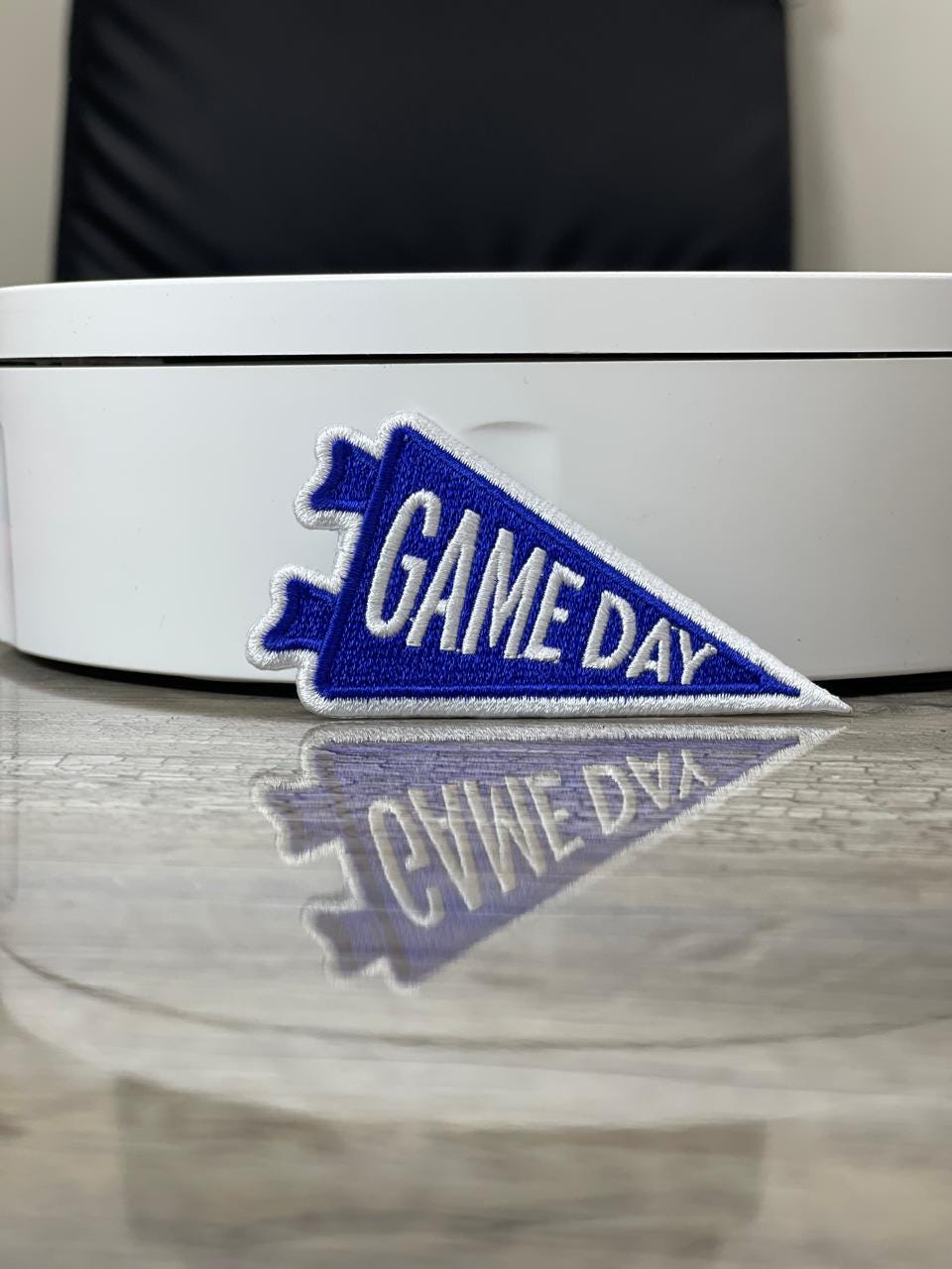 Game Day Pennant Flag Patch: Royal Blue Embroidered Iron-On Patch (15 pcs min)