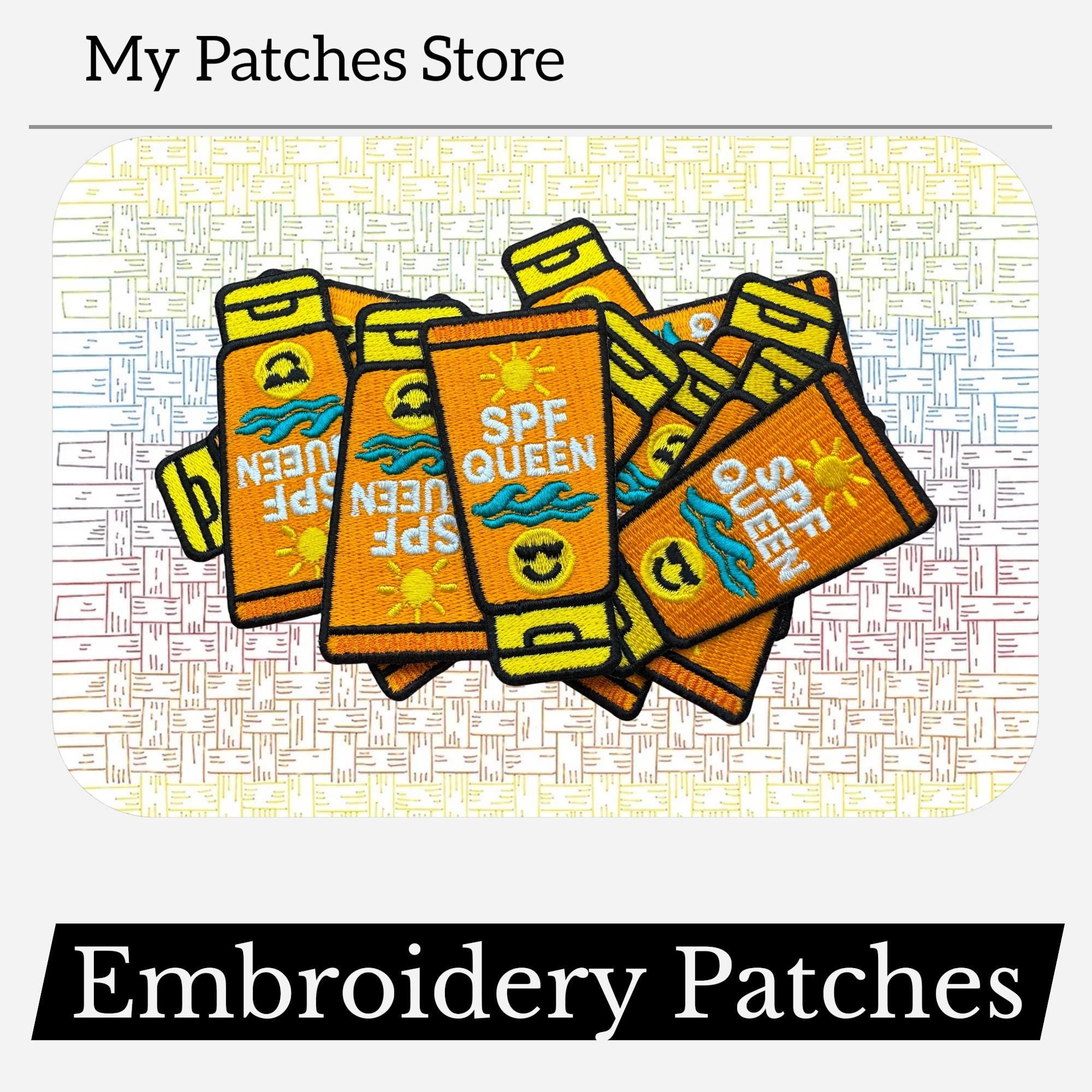 SPF Queen Patch – Summer Trucker Hat Patch – Sunscreen Beach Patch – Cute Embroidery Patch – Iron-On DIY Patch (15 pcs min)