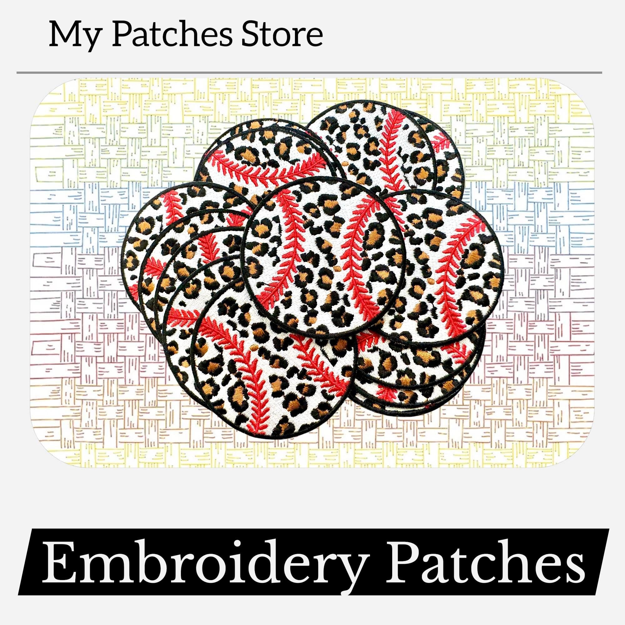 Leopard Print Baseball Patch: Iron-On Trucker Hat Embroidery Patch (15 pcs min)