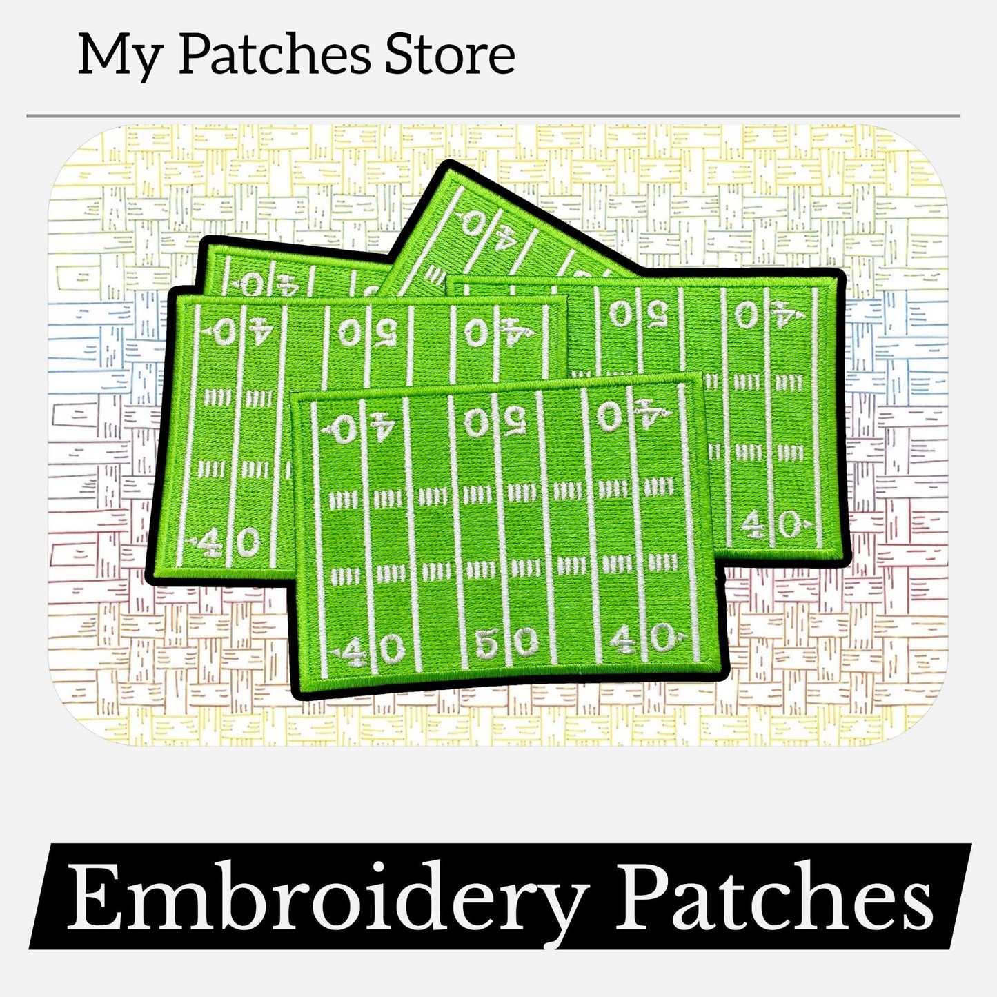 Football Field Embroidery Patch: Game Day Iron-On Applique (15 pcs min)