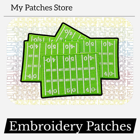 Football Field Embroidery Patch: Game Day Iron-On Applique (15 pcs min)