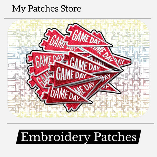Game Day Pennant Flag Patch: Red Embroidered Iron-On Patch (15 pcs min)
