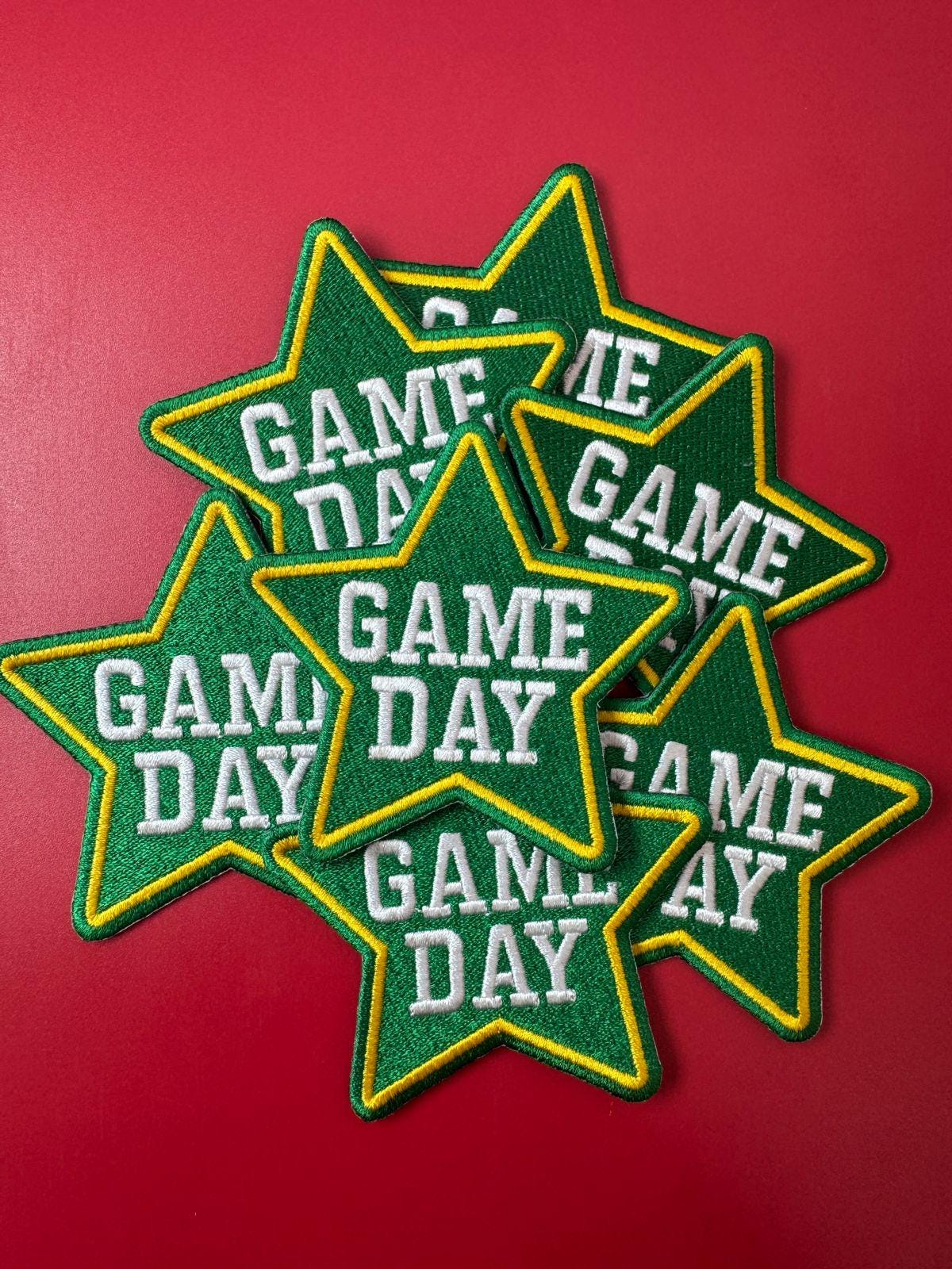 Game Day Star Embroidery Patch: Green Iron On Applique (15 pcs min)