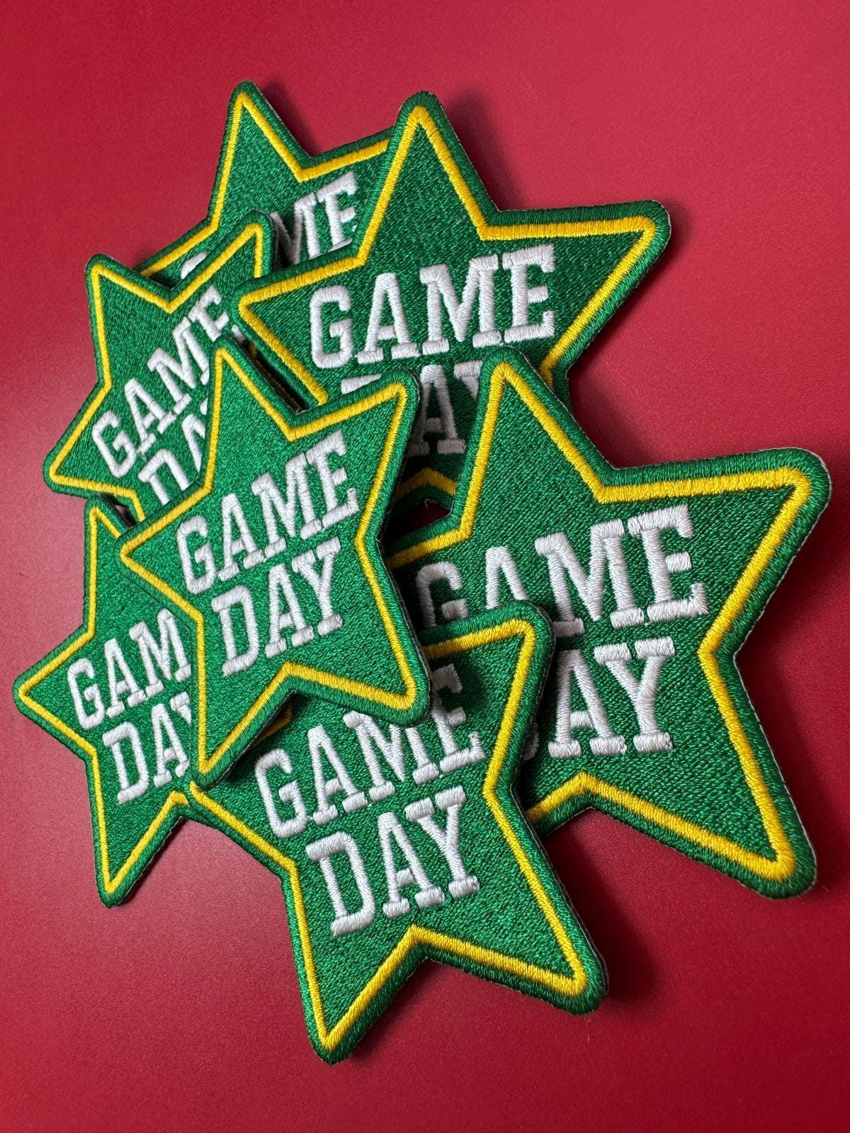 Game Day Star Embroidery Patch: Green Iron On Applique (15 pcs min)