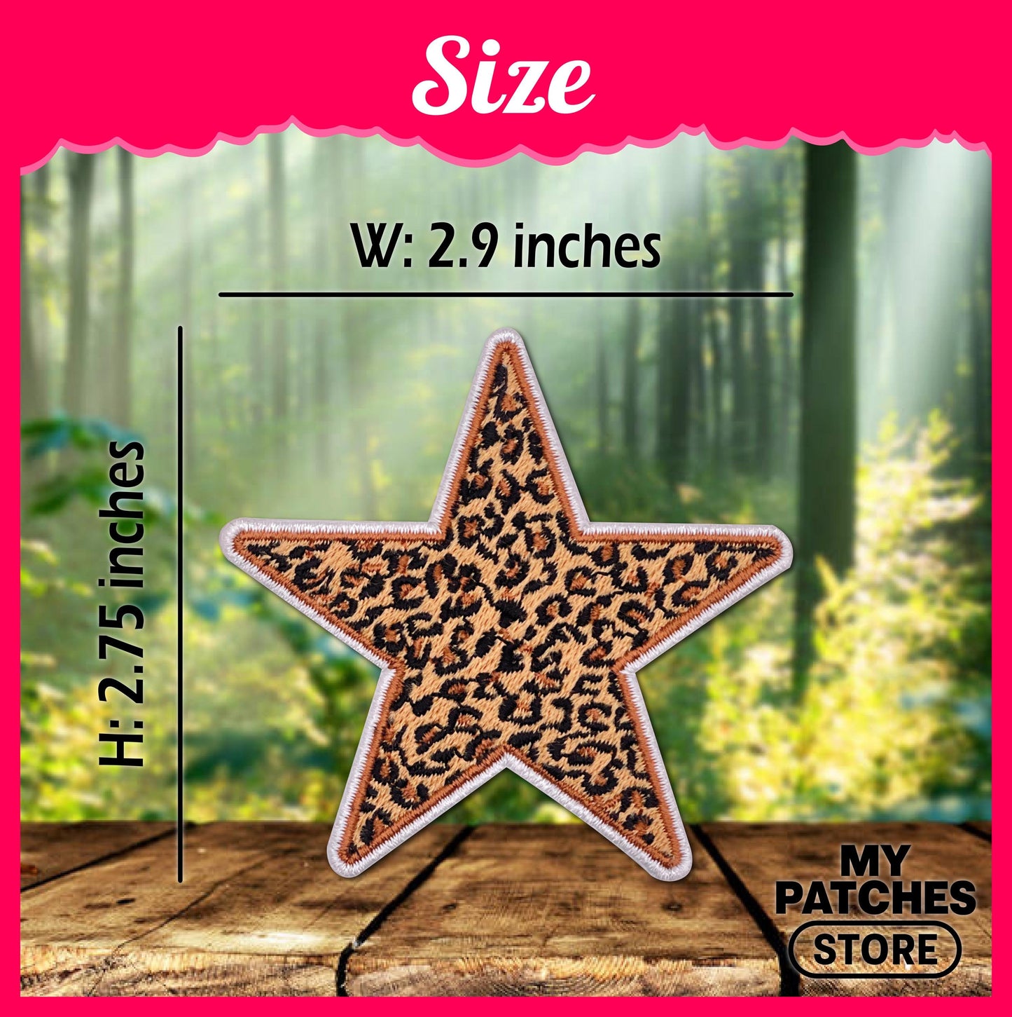 Leopard Star Iron On Patch: Embroidered Cheetah Print, Western Style (15 Pcs min)