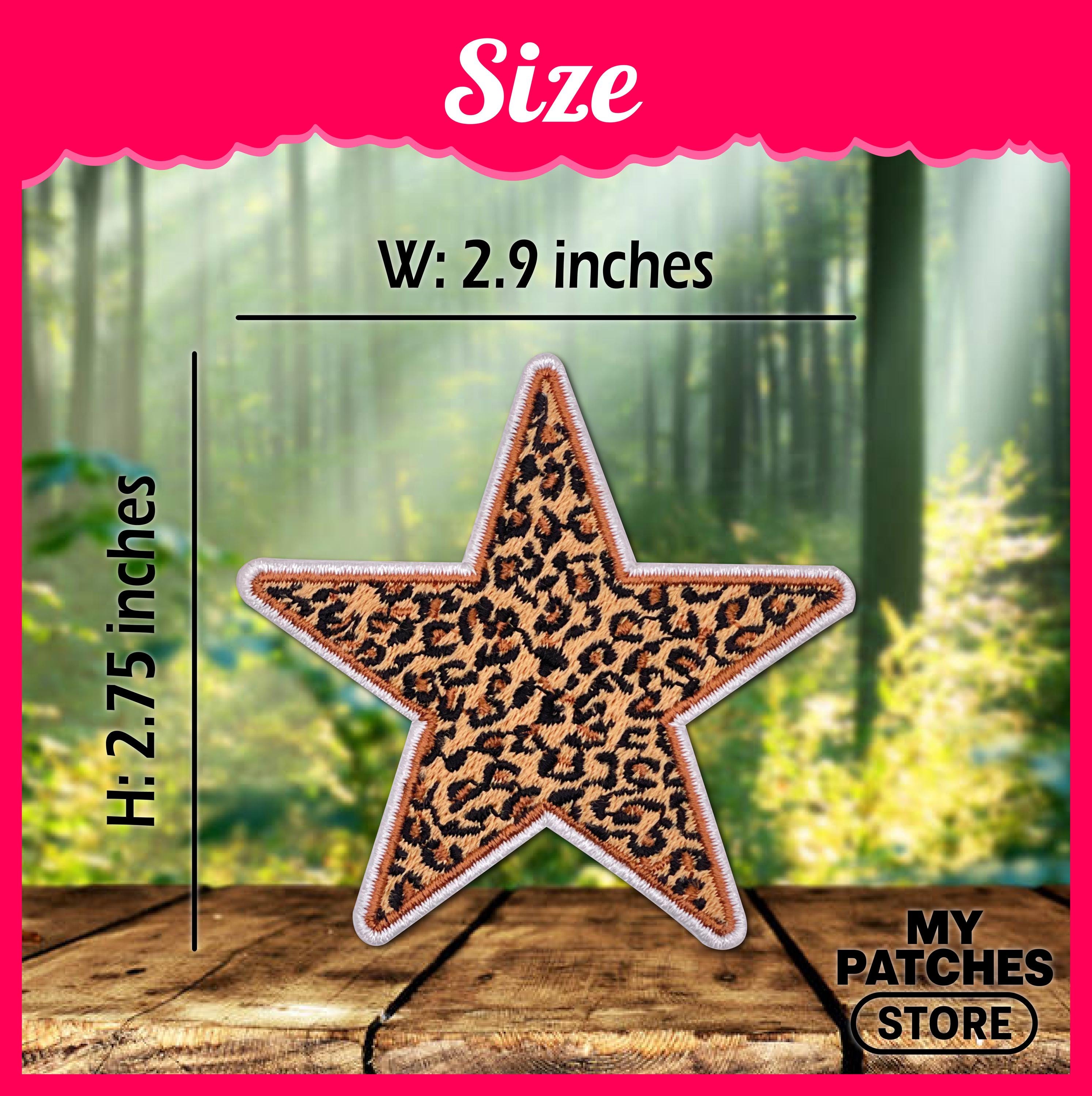 Leopard Star Iron On Patch: Embroidered Cheetah Print, Western Style (15 Pcs min)