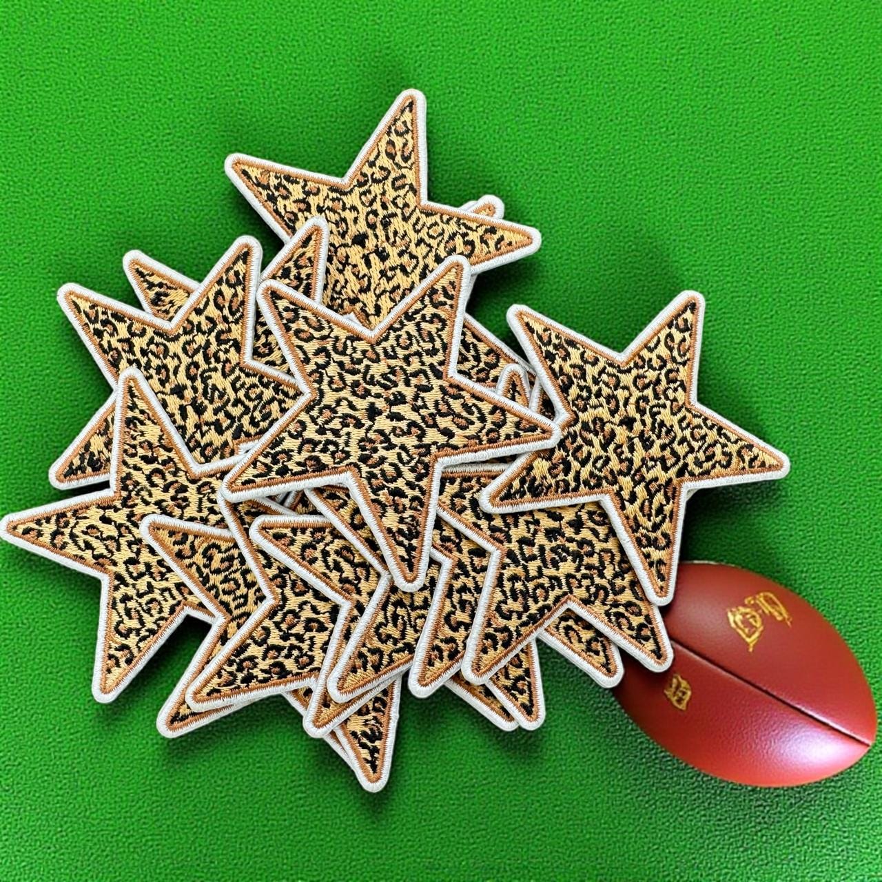 Leopard Star Iron On Patch: Embroidered Cheetah Print, Western Style (15 Pcs min)