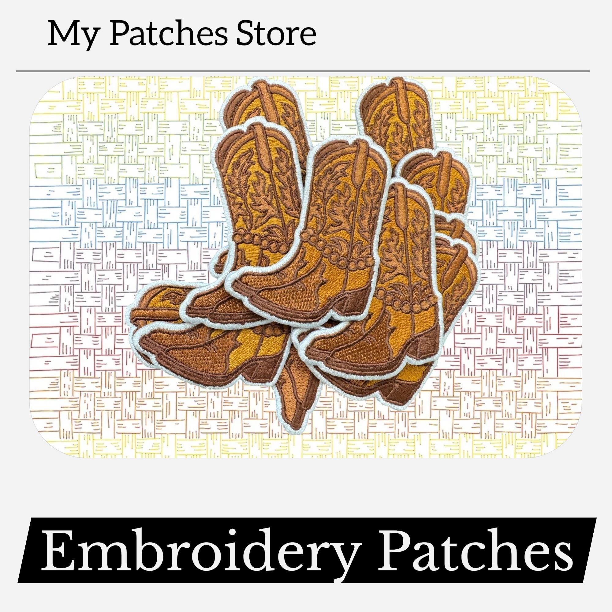 Cowboy Boots Patch: Western Embroidered Iron-On Applique (15 pic min)
