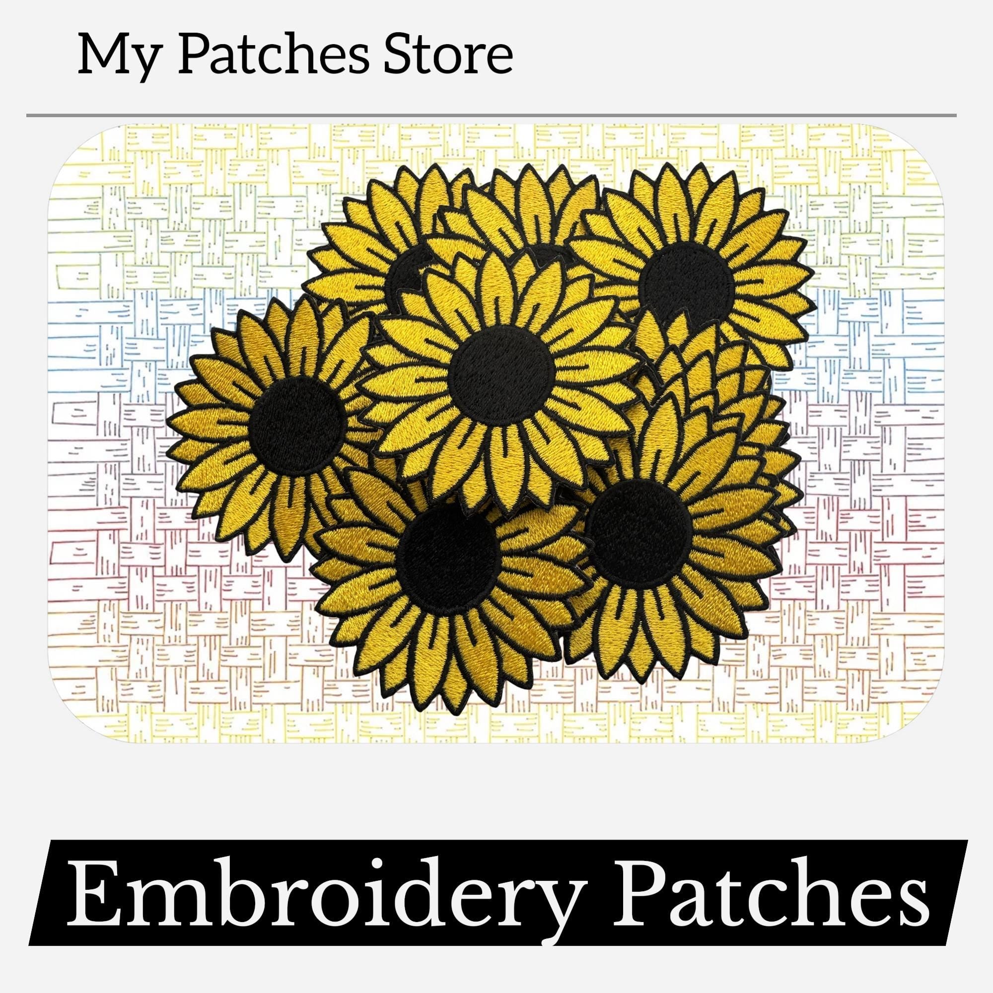 Sunflower Embroidery Patch: Western Style Iron-On Applique (15 pic min)