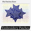 Blue Checkered Star Patch: Iron-On Embroidery DIY (15 pcs min)