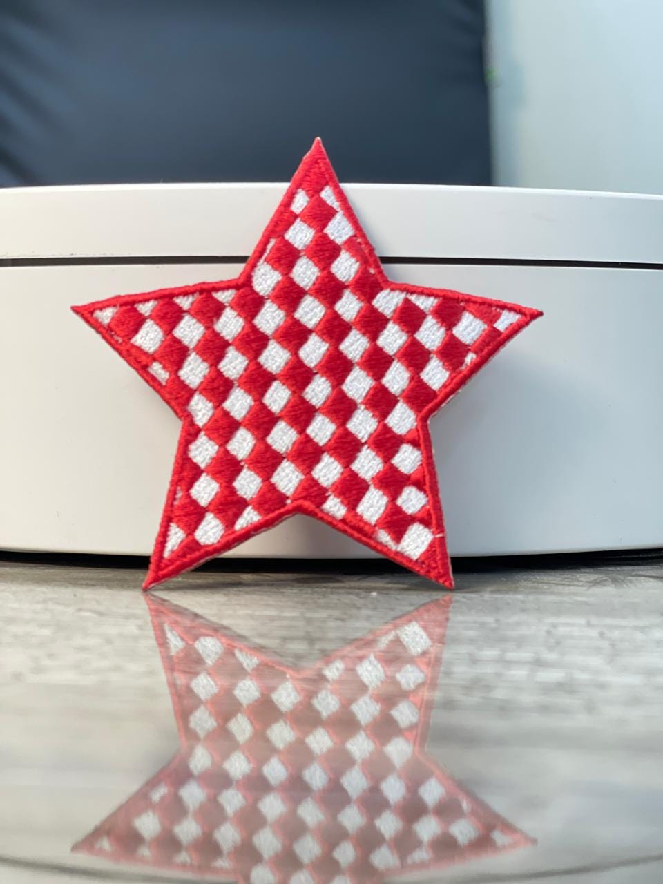 Checkered Red Star Patch – Baseball Game Day Patch – Trucker Hat Patch – Cute Girly Embroidery Patch – Iron-On DIY Patch (15 pcs min)