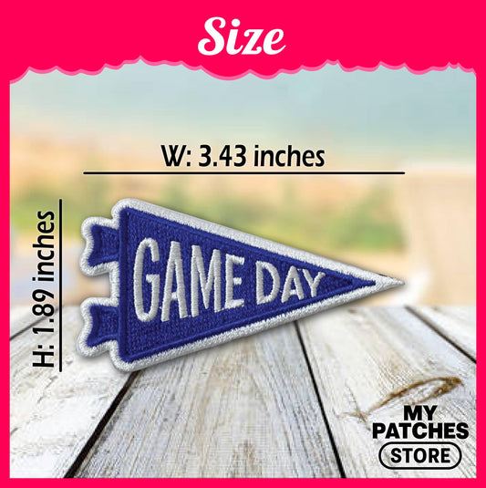 Game Day Pennant Flag Patch: Royal Blue Embroidered Iron-On Patch (15 pcs min)