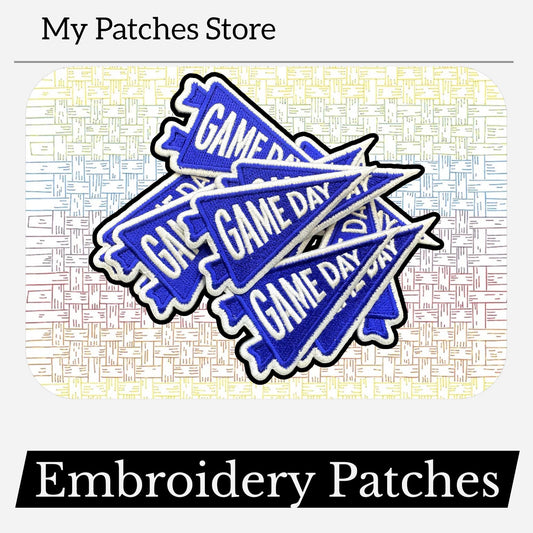 Game Day Pennant Flag Patch: Royal Blue Embroidered Iron-On Patch (15 pcs min)