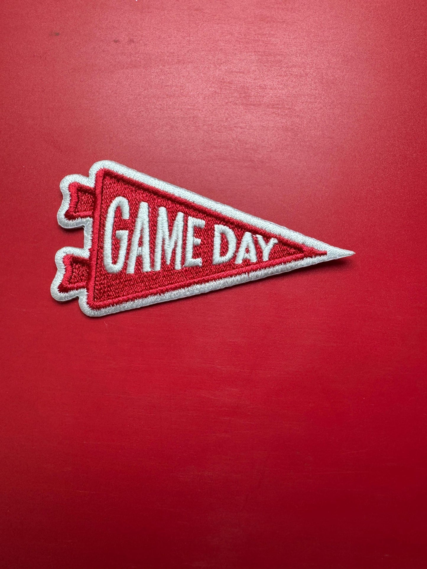 Game Day Pennant Flag Patch: Red Embroidered Iron-On Patch (15 pcs min)