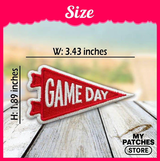 Game Day Pennant Flag Patch: Red Embroidered Iron-On Patch (15 pcs min)