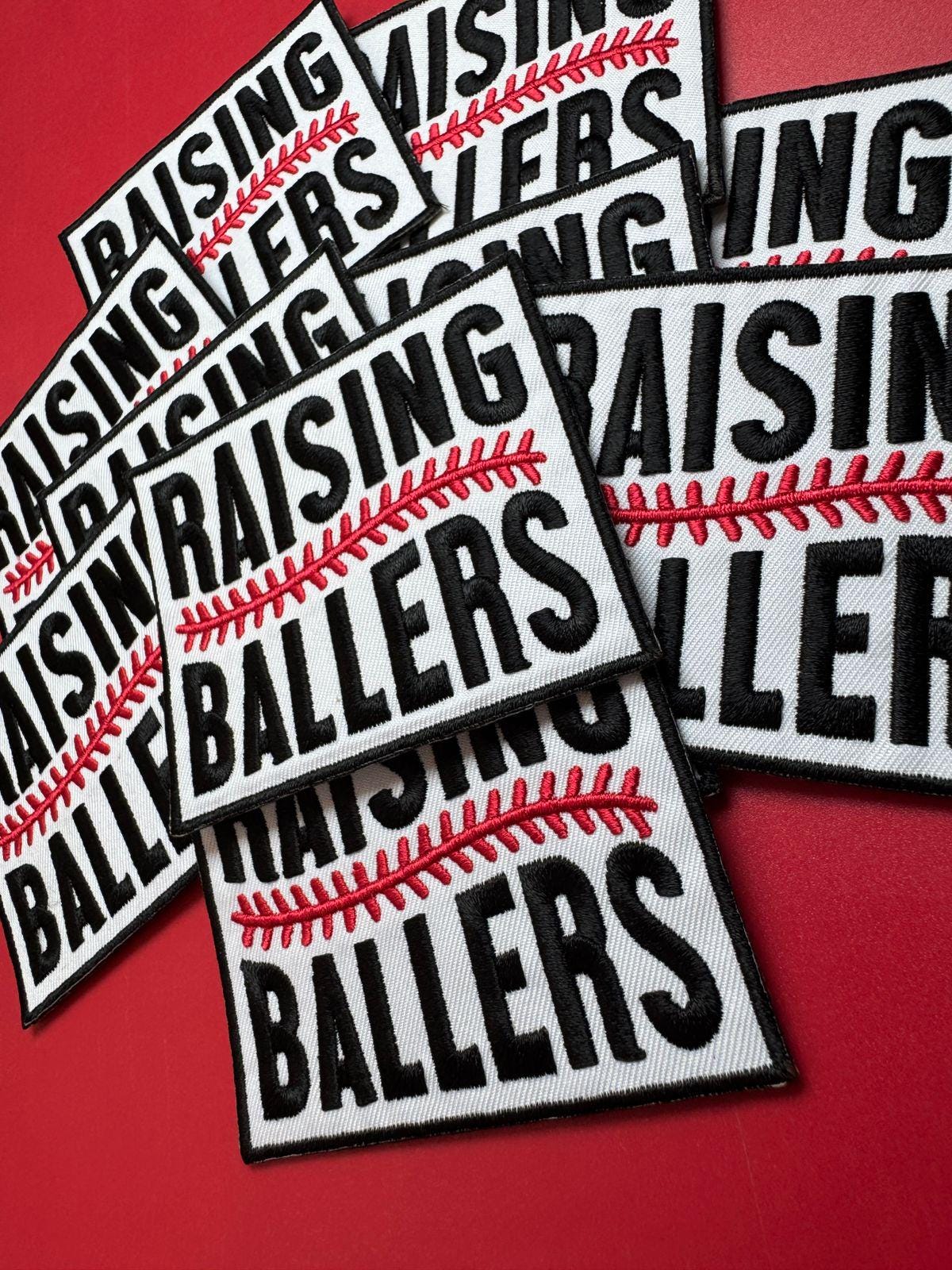 Raising Ballers Patch – Baseball Mom Trucker Hat Patch – Game Day Sports Patch – Cute Embroidery Patch – Iron-On DIY Patch