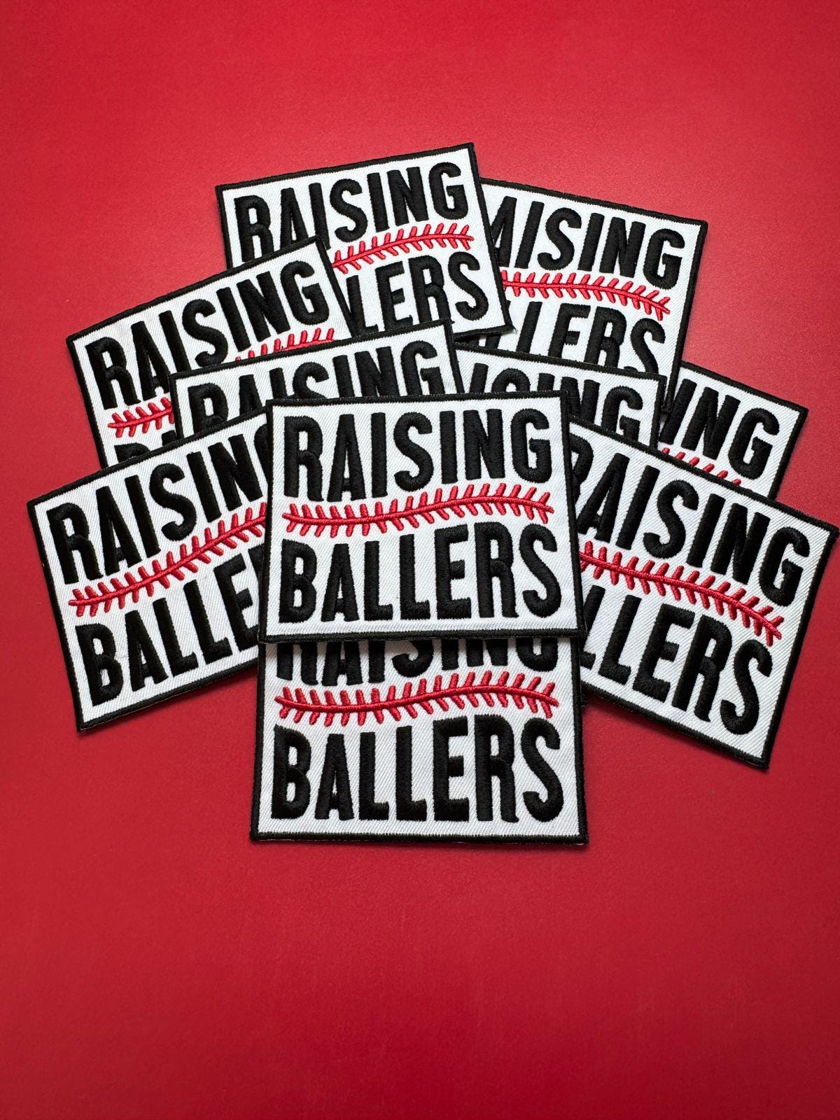 Raising Ballers Patch – Baseball Mom Trucker Hat Patch – Game Day Sports Patch – Cute Embroidery Patch – Iron-On DIY Patch