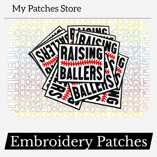 Raising Ballers Patch – Baseball Mom Trucker Hat Patch – Game Day Sports Patch – Cute Embroidery Patch – Iron-On DIY Patch