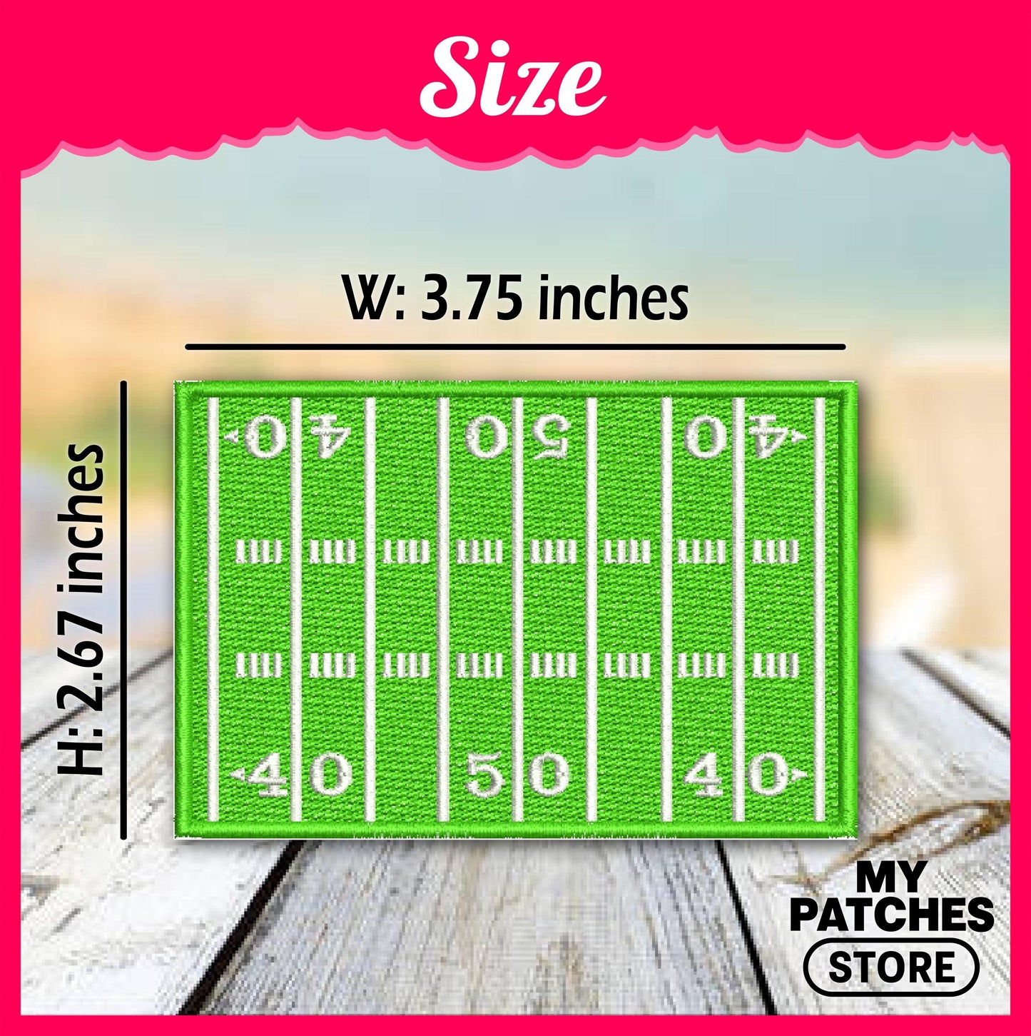 Football Field Embroidery Patch: Game Day Iron-On Applique (15 pcs min)
