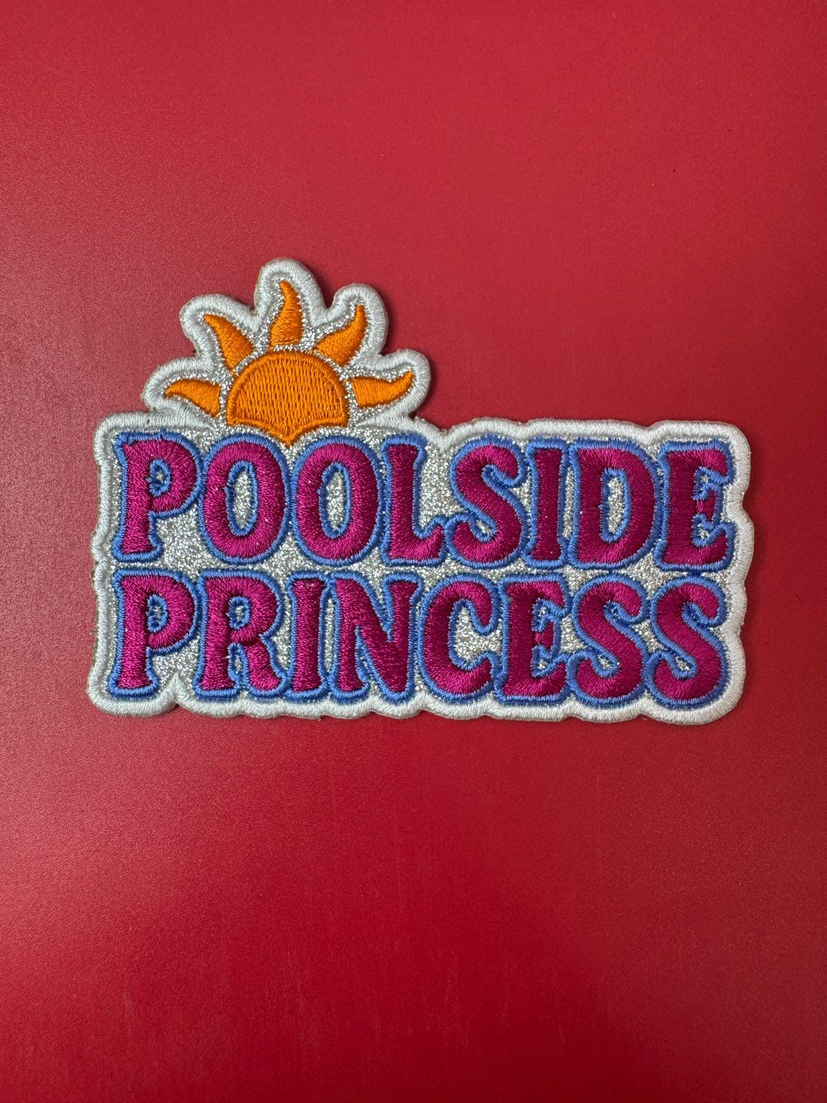 Poolside Princess Glitter Embroidery Patch - Iron On Summer Accessory (15 pcs min)