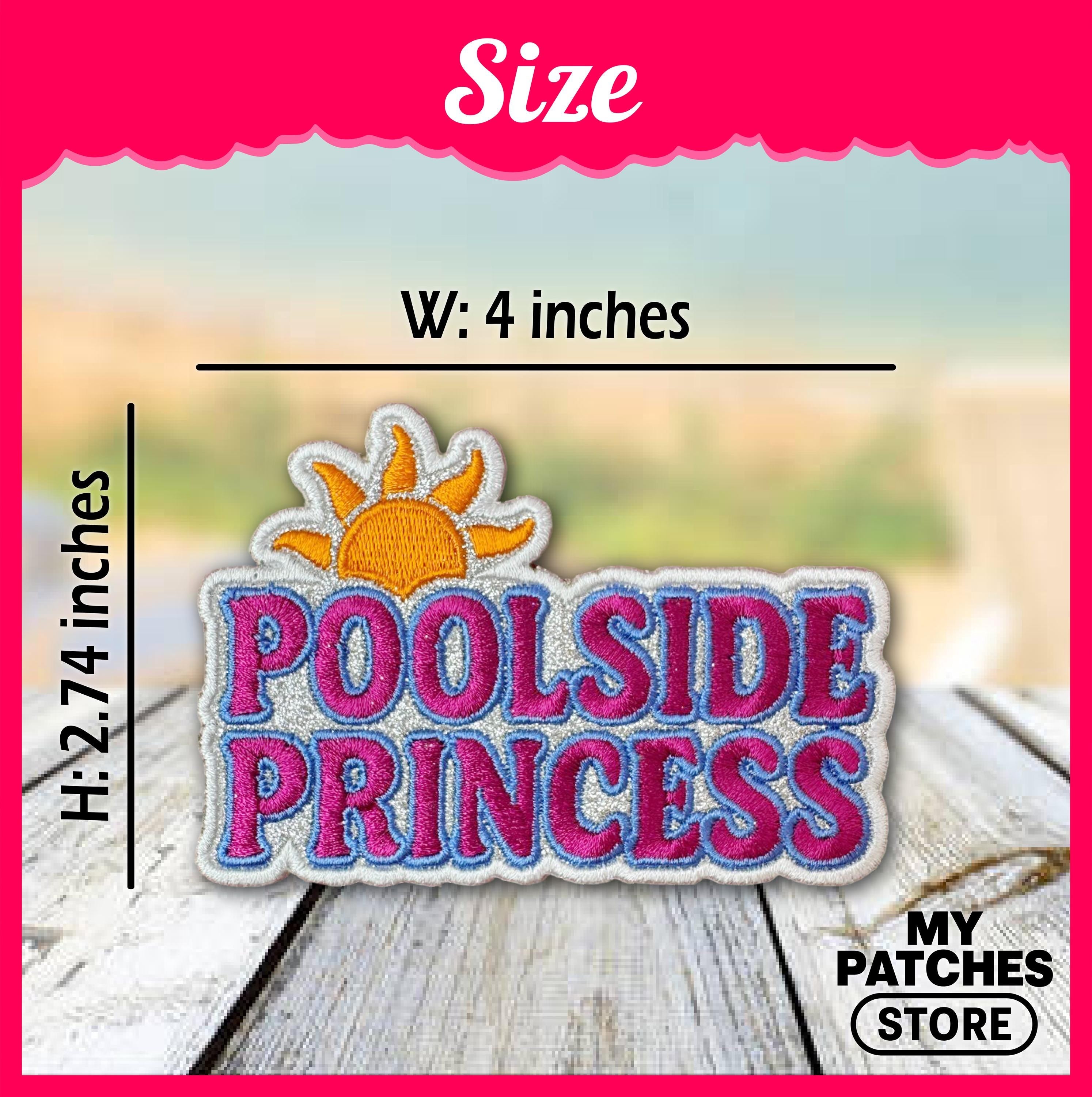 Poolside Princess Glitter Embroidery Patch - Iron On Summer Accessory (15 pcs min)