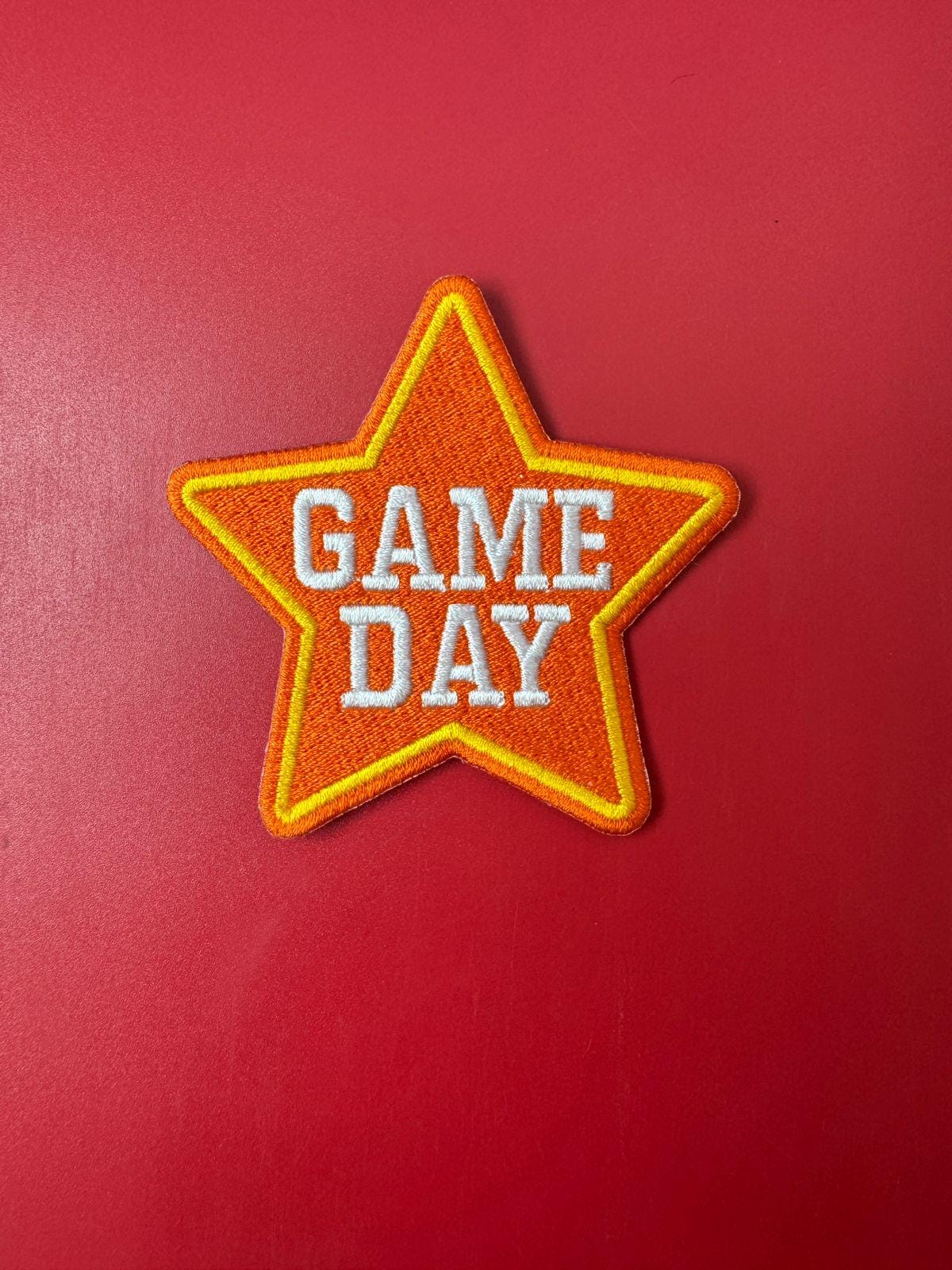 Orange Game Day Star Patch: Embroidered Iron-On Sports Patch (15 pcs min)