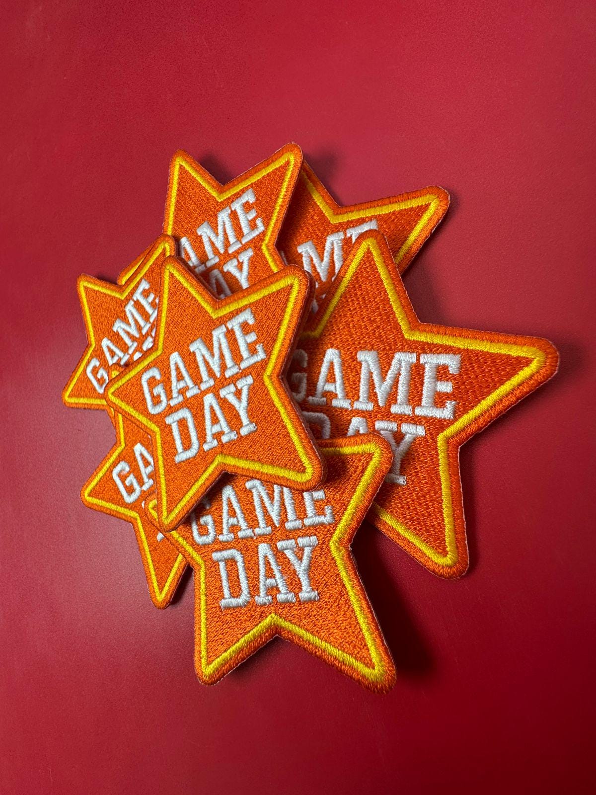 Orange Game Day Star Patch: Embroidered Iron-On Sports Patch (15 pcs min)