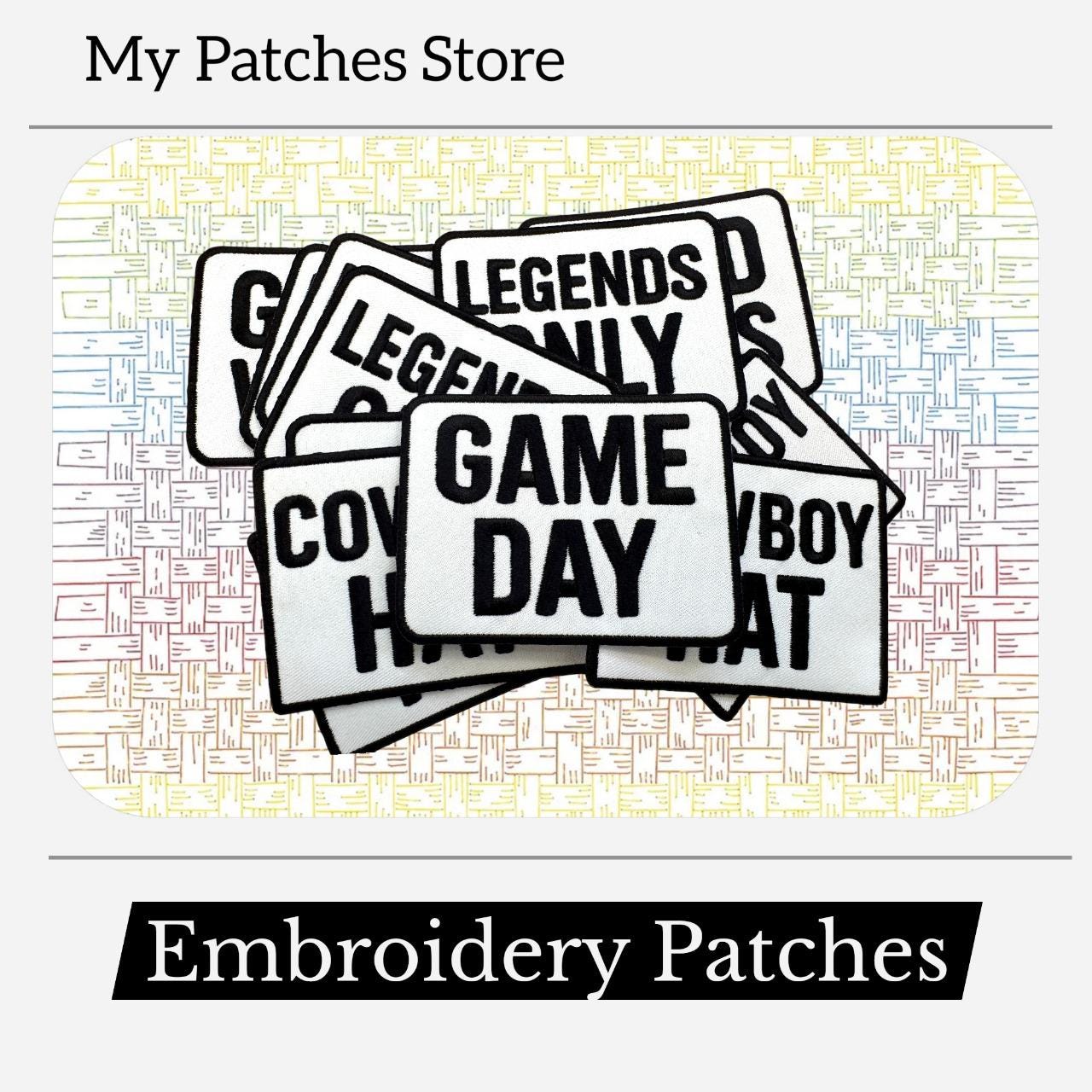 Game Day Embroidery Patch: Iron On Square Border Sports Applique (15 pcs min)