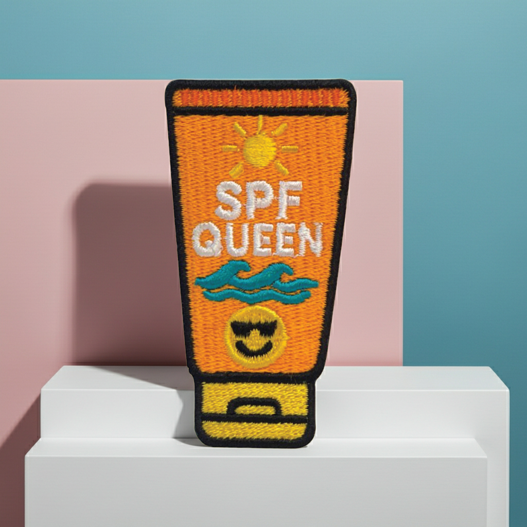 SPF Queen Embroidery Patch – Cute Sunscreen Bottle Patch for Summer Ou ...