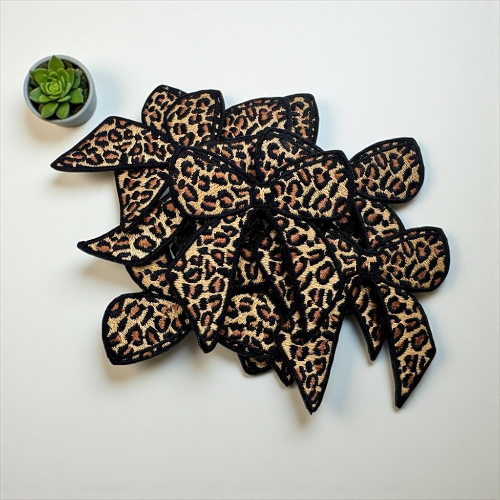 Leopard Bow Embroidered Patch: Iron On Applique, Western Style (15 Pcs min)