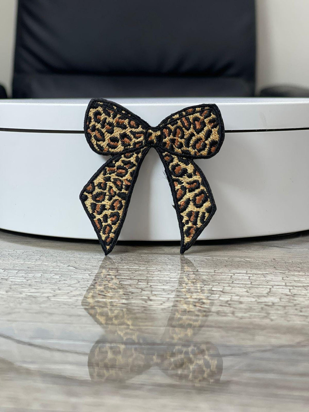 Leopard Bow Embroidered Patch: Iron On Applique, Western Style (15 Pcs min)