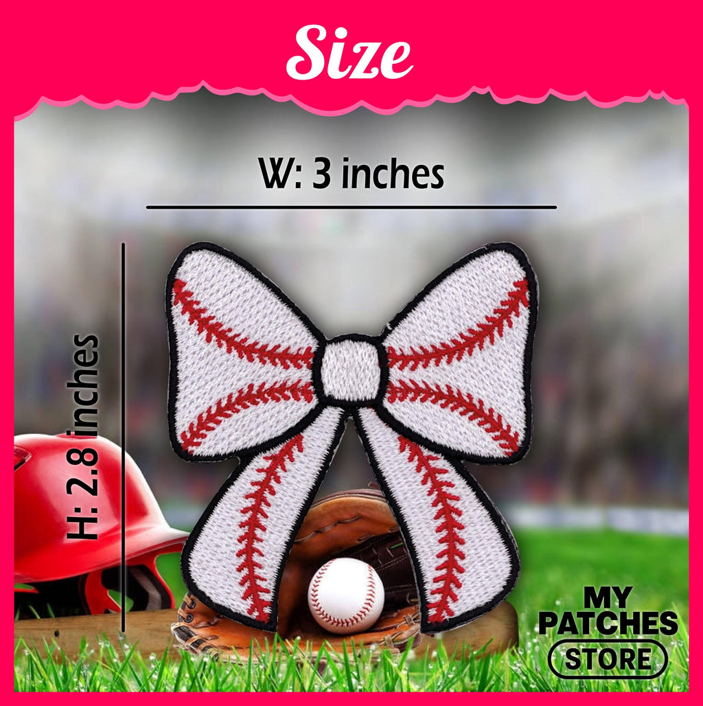 Baseball Bow Embroidery Patch - Game Day Iron-On Applique (15 Pcs min)