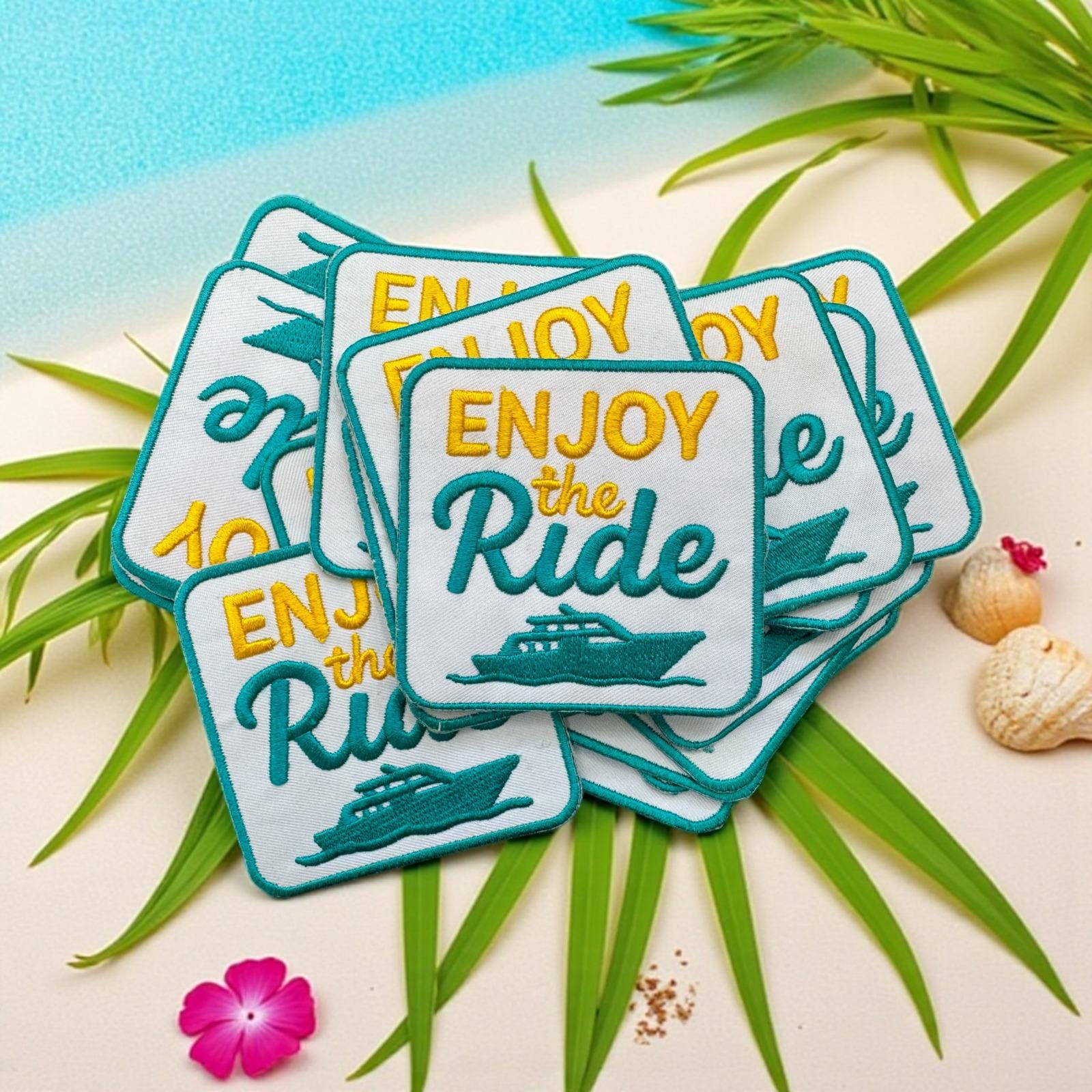 Enjoy the Ride Embroidered Patch: Iron-On Trucker Hat Patch (15 pcs min)
