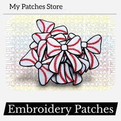 Baseball Bow Embroidery Patch - Game Day Iron-On Applique (15 Pcs min)