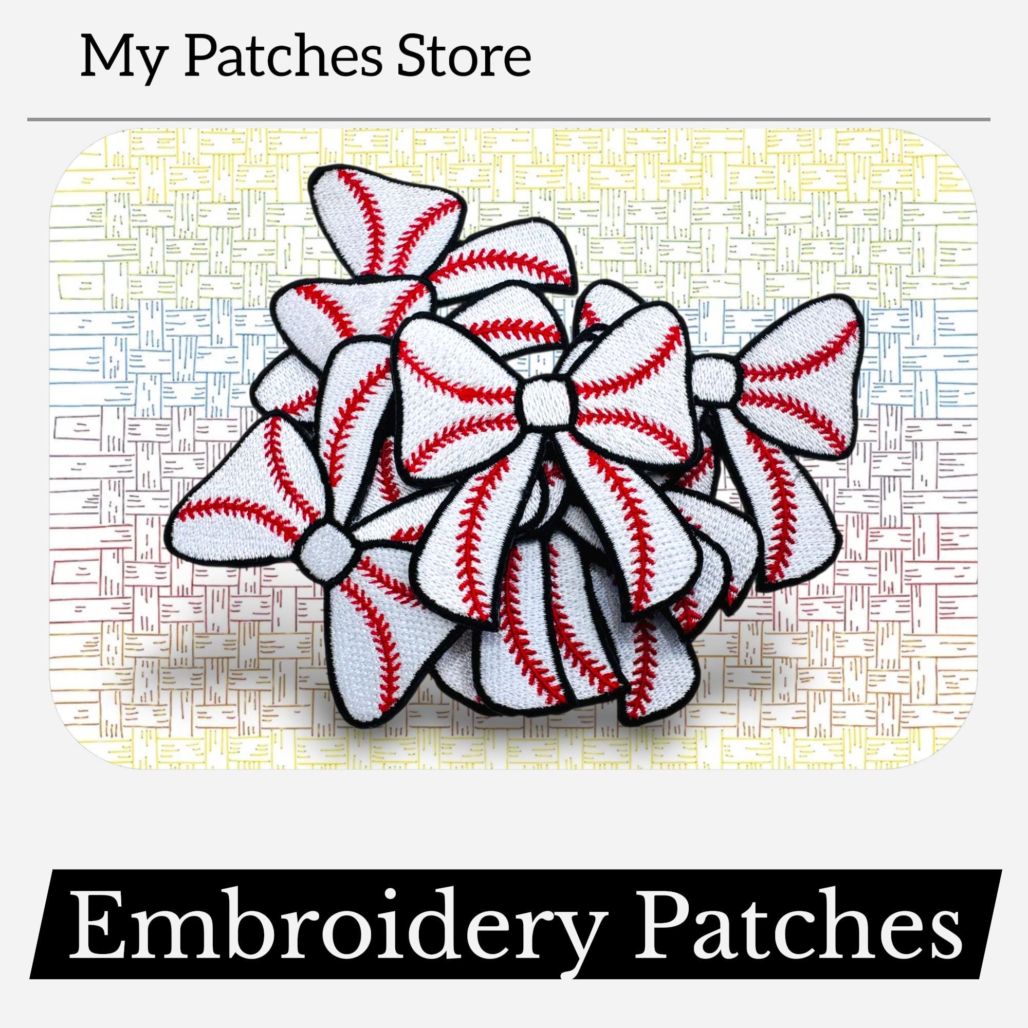 Baseball Bow Embroidery Patch - Game Day Iron-On Applique (15 Pcs min)